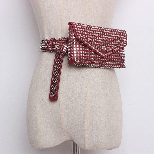 DIINOVIVO Fashion Rivets Waist Pack Luxury Designer Fanny Pack Small Women Waist Bag