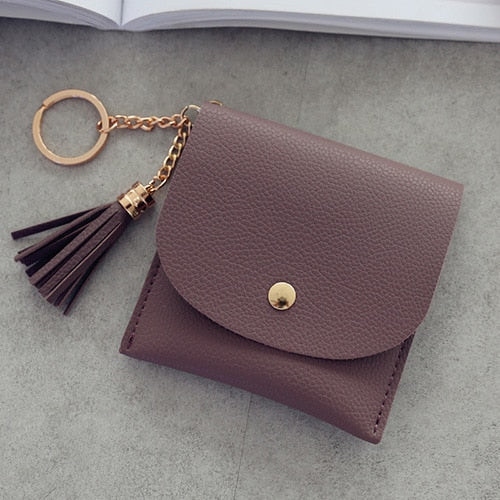 eTya Fashion Women Wallet Short Leather Mini Wallets Female Casual ID Card Holders Bags Ladies Coin Purse Pink Clutch Tassel Bag