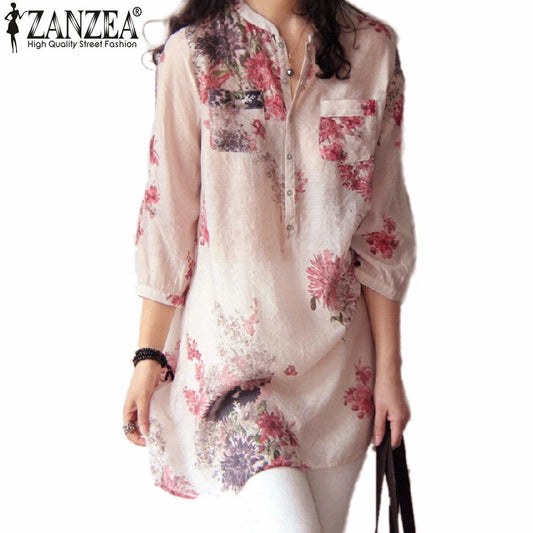 Zanzea Women Blouses Fashion 2016 Summer Blusas Linen Blouse Button Casual Floral - Shopy Max