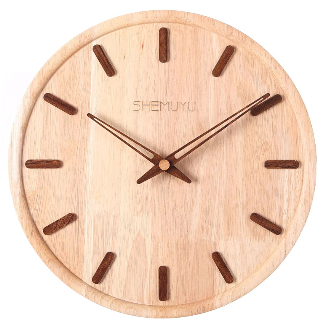 Solid Wood Mute Wall Clock Creative Small Size Wooden Shield Clock Wall Decor - Burlywood S