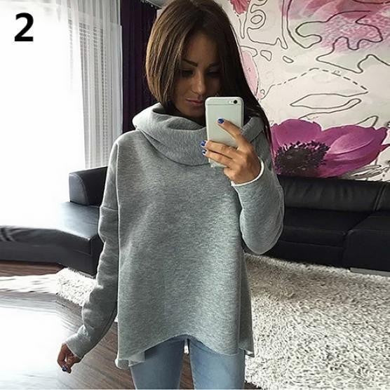 Sweatshirt women autumn winter casual long sleeve turtleneck irregular pullover