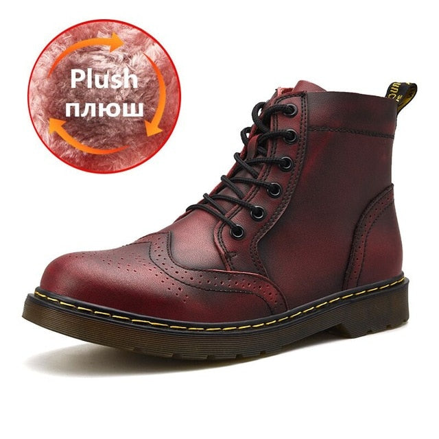 Vancat High Quality Genuine Leather Men Boots Winter Waterproof Ankle Boots Riding Boots