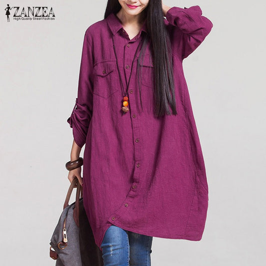 ZANZEA Fashion Women Blouses 2016 Autumn Long Sleeve Irregular Hem Cotton Shirts - Shopy Max