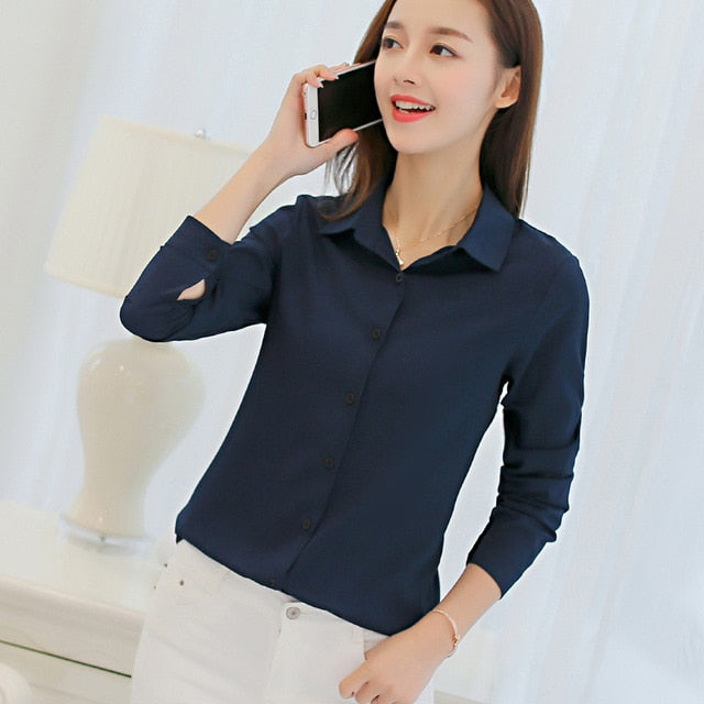 BIBOYAMALL White Blouse Women Chiffon Office Career Shirts Tops