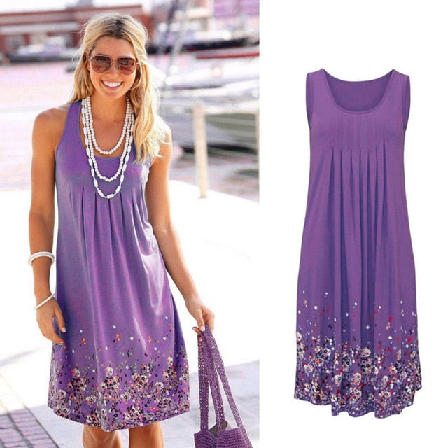 Sleeveless Floral Print Loose Summer Dress Fashion Six Colors Casual Women Dress Robe