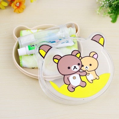 Soap Box Cartoon Portable Mini Travel Set Wash Soapbox Toothbrush Toothpaste Towels Set