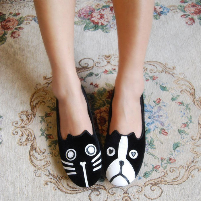 2013 Autumn new arrival women shoes free shipping personalized cat dog singles shoes velvet flat shoes comfortable S011
