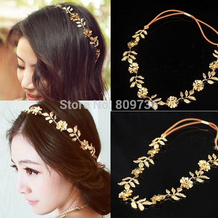 1PC New Hot Fashion Lovely Metallic Women Lady Elastic Flower Leaf - Shopy Max