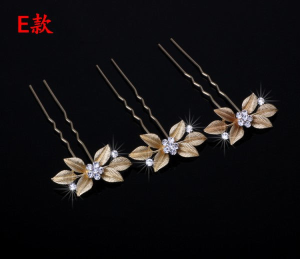 Gold Flower Leaf Hair Pins Vintage Wedding Accessories - Shopy Max