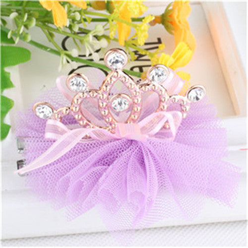 New Design Hot Girls Hair Accessories Shiny Crown Yarn With Bow Chiffon Hairpins Grid