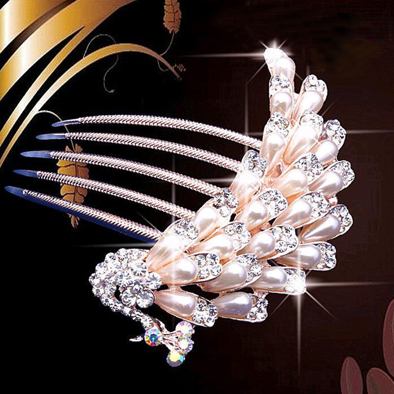 bride hairpin Peacock pearl flowers Wedding crystal rhinestone pearl flower hairpin diamante