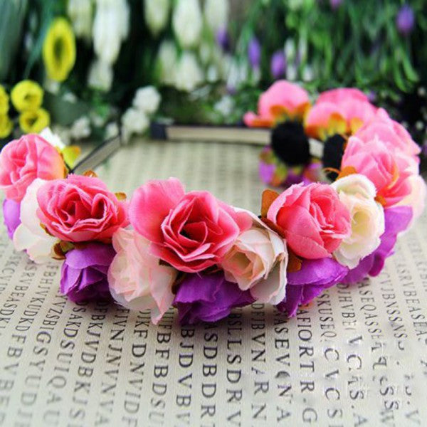 Rose Flower Crown Headband Wedding Festival Double Row Floral Garland Hairband - Shopy Max