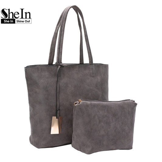 SheIn Famous Designer Brand Bags Women Large Tote Vintage Grey Double - Shopy Max