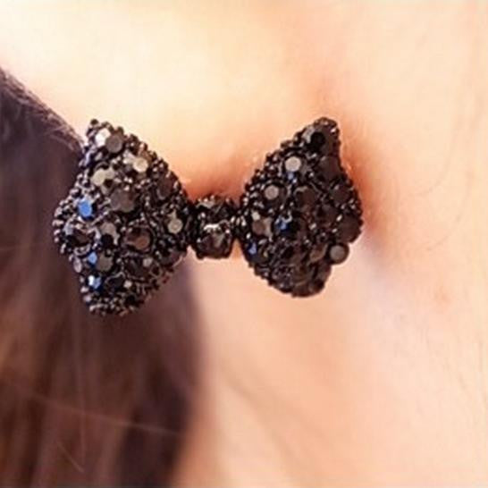 Fashion Black Bow Tie Stud Earrings