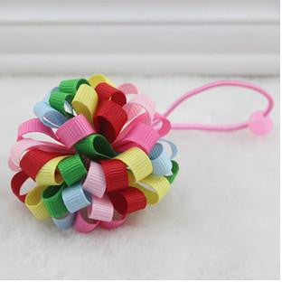 5 colors Available. Elastic Hair Bands/Hair Clips with half ball with Coloured Ribbon,Hair Accessories for Girl.