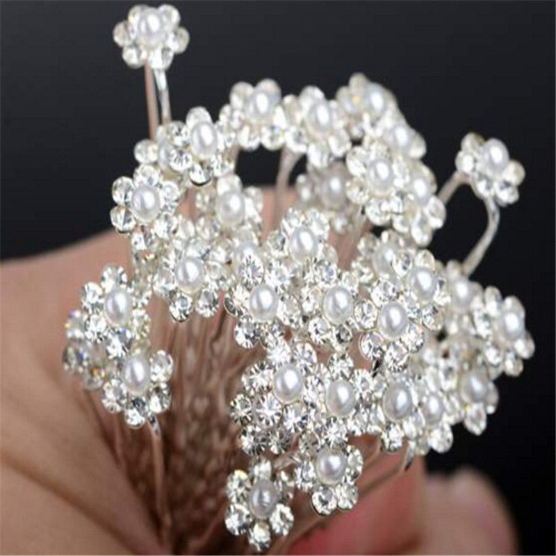 Lots 40pcs Crystal Rhinestone Simulated Pearl Flower Hair Pins Bridesmaid Bridal Hair Clips Wedding