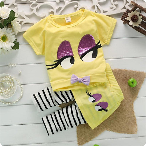 New Arrival Summer Children girls Sets Novelty Kids clothing,Two color yellow/blue