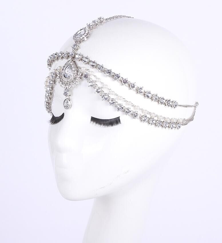 Handmade Kundan stones & pearl hair chain Grecian style
