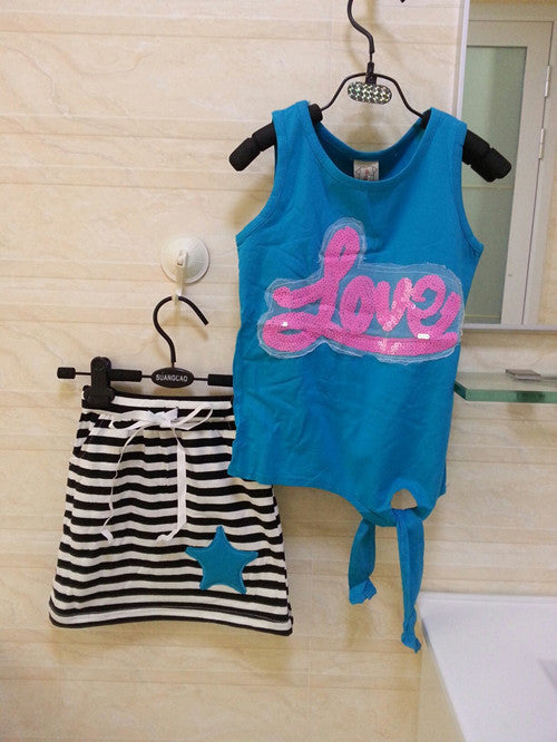 New casual 2016 cartoon T-shirt + skirt girls clothing sets children clothing girls clothes