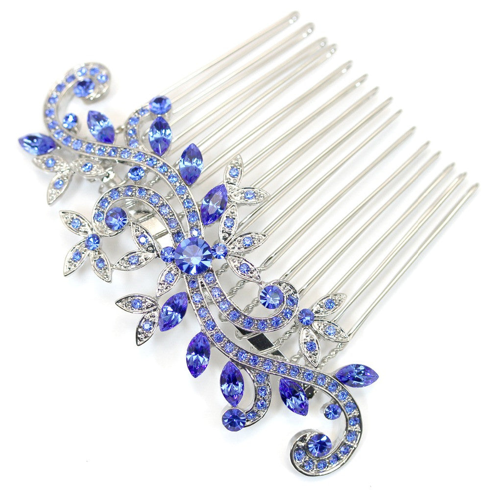 Bride Bridesmaid Wedding accessories Hair Comb Prom jewelry gift, Blue Rhinestone