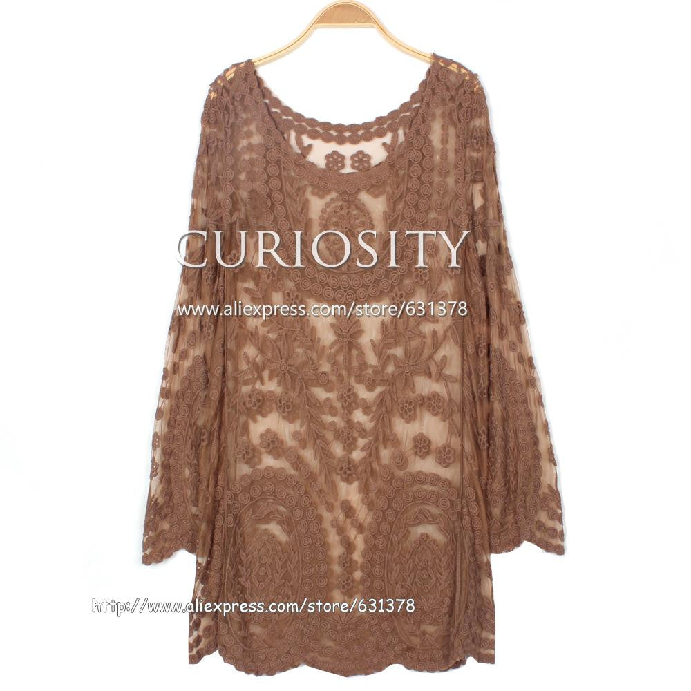 Commemorative Bell Sleeve Dress Casual femininos Crochet Floral Lace embroidery dresses