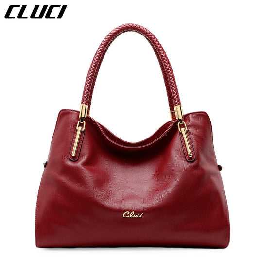CLUCI New Women Top-handle Bag Genuine Leather Flap 1 Piece European