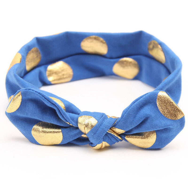 1 PCS Gold Polka Dots Baby Cotton Headband Girls Knotted Bow Head Wraps - Shopy Max