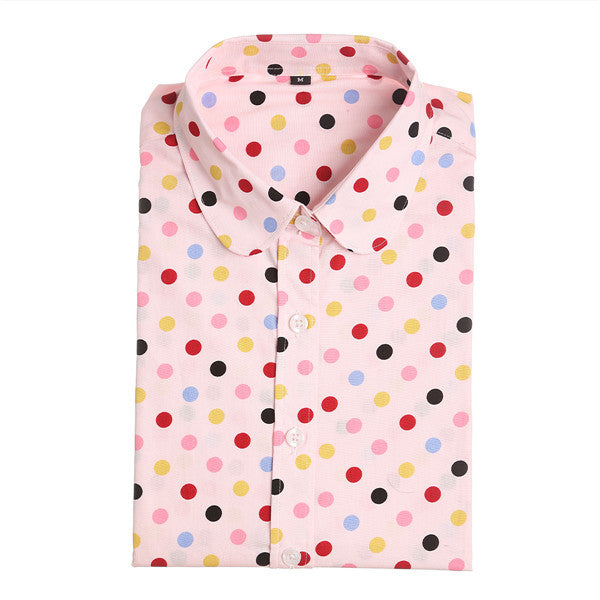 Women Long Sleeve Floral Dots Shirt