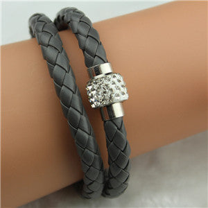 Hand-woven polymer clay magnet clasp white diamond snake bracelet double PU leather factory direct supply of foreign trade