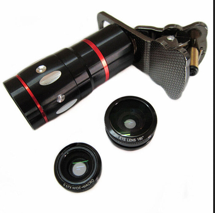 Universal Clip 10X Optical Zoom Telescope Fish Eye Macro Wide Angle Camera Mobile Phone Lens for Iphone 4S 5 5S 6 Plus Samsung