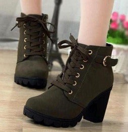 New Autumn Women Boots High Quality Solid Lace-up European Ladies PU Leather Shoes Fashion Boots Women XWX367