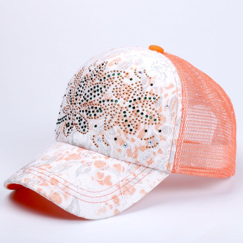 10 Colors Of Summer Outdoor Shading Cap Flower Pattern Rhinestone Pierced Mesh Baseball - Shopy Max