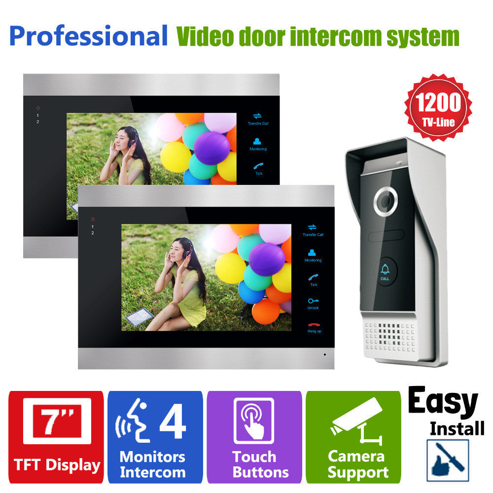 YSECU 7 Inch Video Door Phone Recording HD 1200TVL 1 IR Night Doorbell Camera and 2 Hands Free Monitor Intercom Doorbell - Shopy Max