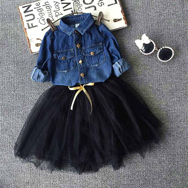 Toddler Kids Baby Girls Outfits denim shirt+tutu skirt set,2-7y girls Clothes Set,children outwear autumn winter - Shopy Max