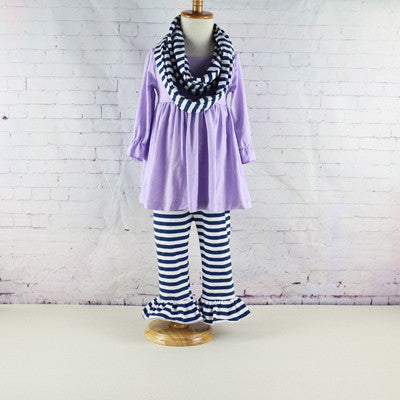 2016 Ropa Mujer Clothes New Kids Striped 3pcs Long Sleeve Ruffled Ruffle