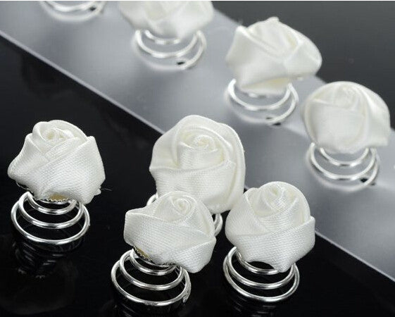 6pcs New Rose Flower Wedding Bridal Pearl Crystal Swirl Twist Hair Spin Pins Women Chic Hair - Shopy Max
