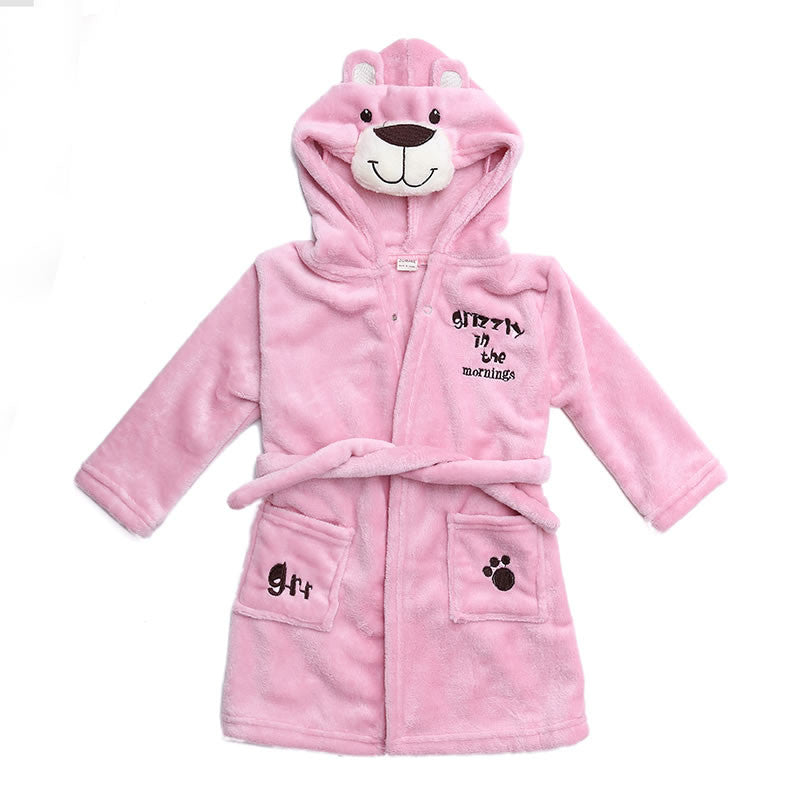 Retail Cute Children's Clothing Kids Sleepwear&Robes Girls/Boys Cartoon Beer Hooded Coral Velvet Bathrobes Baby Soft Homewear - Shopy Max