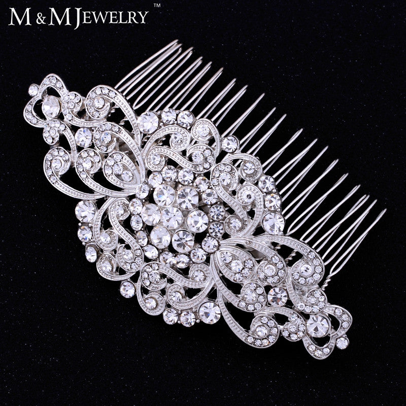 Gorgoues Top Crystal Bridal Hair Jewelry Flower Combs Wedding - Shopy Max