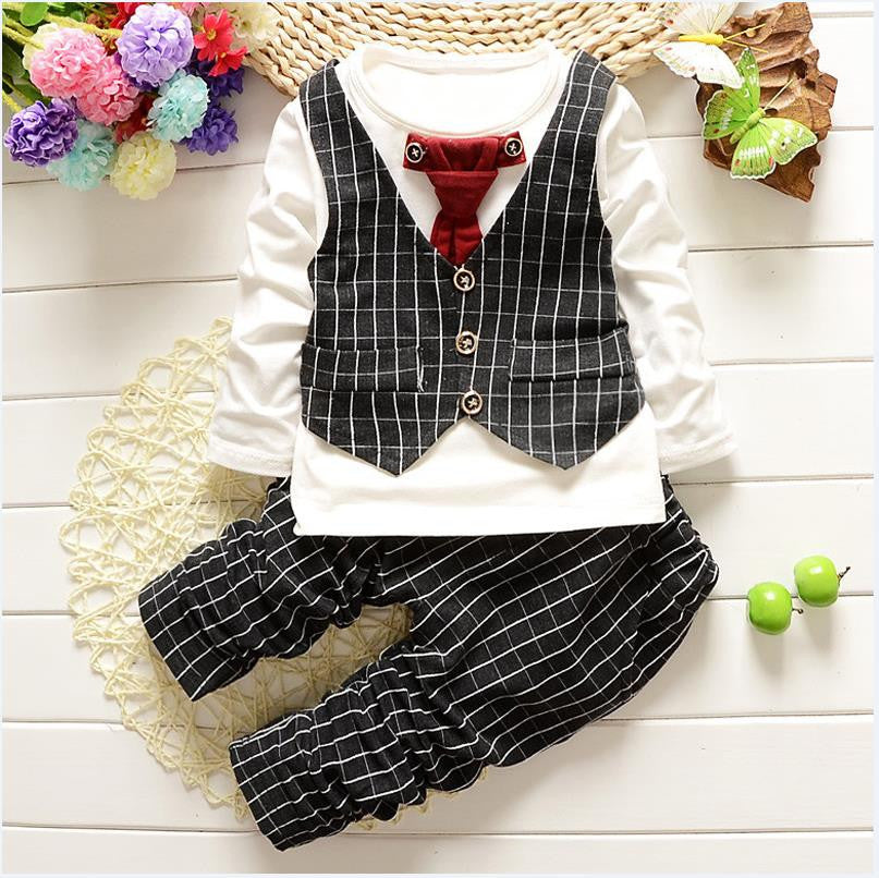 1-3yrs Baby Boys clothes fashion toddler girls set formal suits gentleman 2 Pcs Necktie stripe - Shopy Max