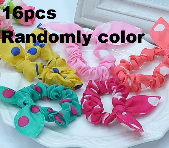 TS 16pcs Cute bunny Baby girl flower hair clip headbands ears dot chiffon - Shopy Max