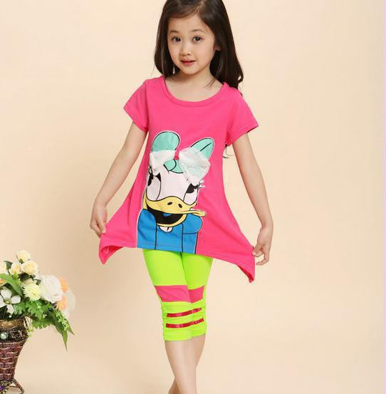 Summer girls clothing set Duck suit Kids bow suit brand of high-quality cotton leisure suit children's clothing for girls