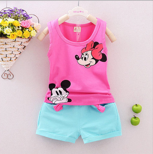 2016 New Casual Kid Girl Vest Set Short T-shirts+Pants 2pcs Tracksuit