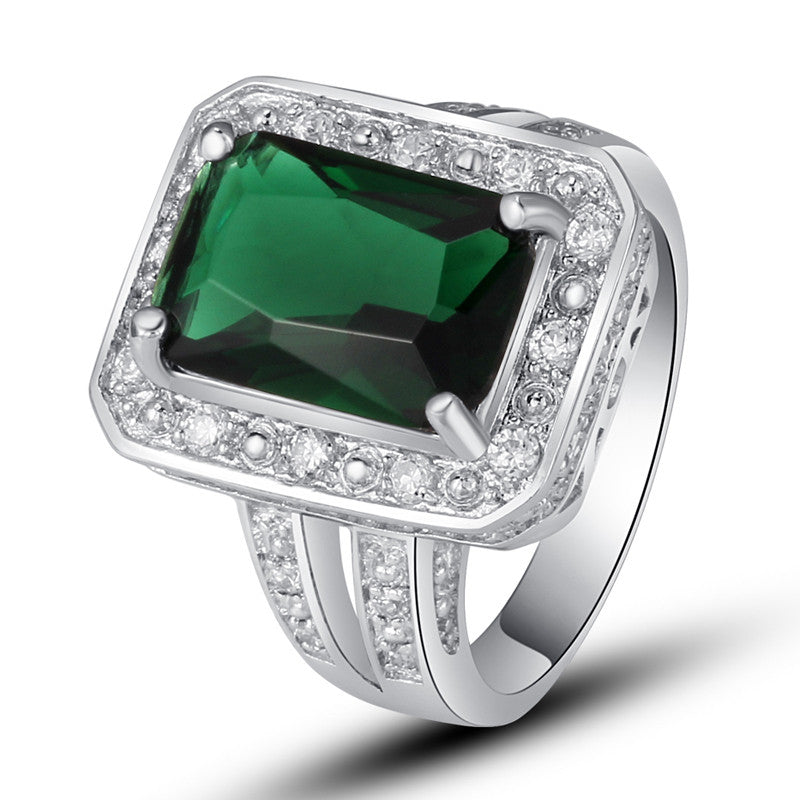 Wholesale Opanhanded 182R17 Emerald Quartz White Topaz 925 Silver Ring Size 7 8 9 10 Free shipping
