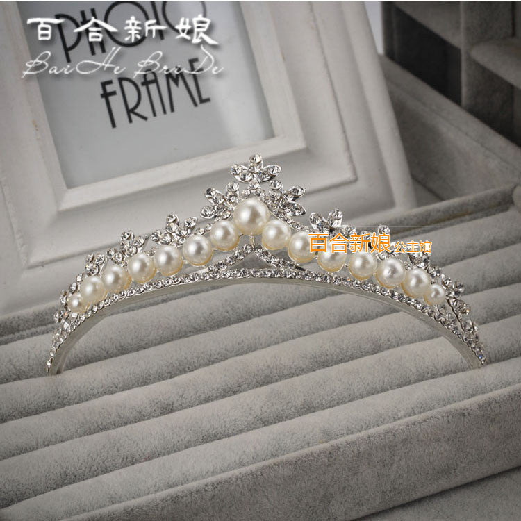 Hot bride crown wedding rhinestone pearl tiara wedding crown crystal hair accessories bride