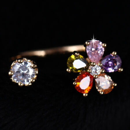 2-color 2014 new design Plated 18K rose Gold zircon crystal wedding rings minimalist Flower gem jewelry for women 2014