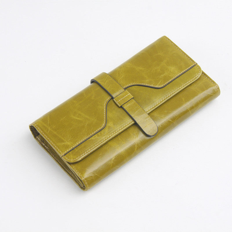 100% oil waxing cowhide wallet for women Long designer drew-string - Shopy Max