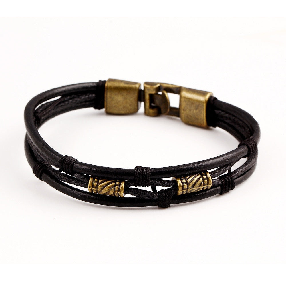 Genuine Leather Genuine Women Man Bracelets Unisex Casual/Sporty Multi-Layer Alloy Hook Link Chain Christmas Holiday Bracelet - Shopy Max