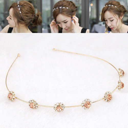 Fashion 2016 Fine Head Jewelry Gold Plated Flower Stone Hairbands Head band Wedding Hairwear