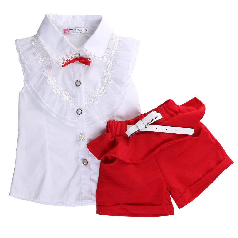 2Pcs/Set!Baby Girls Party Lace Floral Tops Blouse Shirt+Short Twinset Outfits Set 2-7Y - Shopy Max