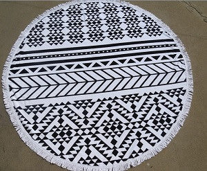 Large Microfiber Round Beach Towels /150cm Diameter With Tassels Sunbath